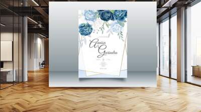 Beautiful navy floral frame wedding invitation card template Premium Vector Wall mural