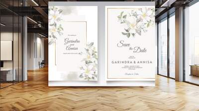 Floral wedding invitation template set with white flower and leaves  decoration Premium Vector Wall mural