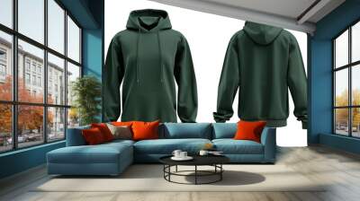 green mockup hoodie back and front view isolated on transparent background Wall mural