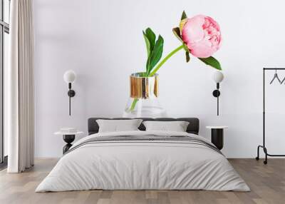 Peony flower  in a vase on the white background close up Wall mural