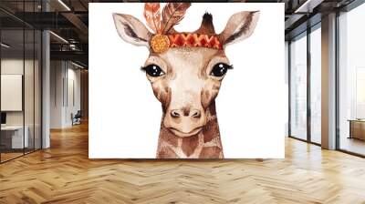 Watercolor giraffe portrait Wall mural