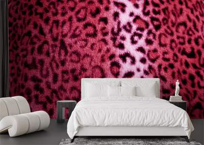 Pink / Cerise leopard animal print fur pattern - fabric Wall mural