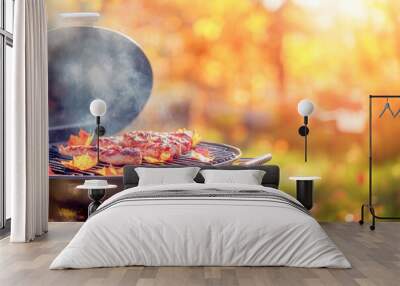 BBQ grill on autumn blurred background Wall mural