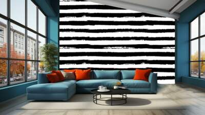 Black and white seamless pattern background with grunge paint stripes vector Wall mural