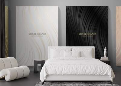 Black and gold elegant cover design set, waves pattern. Modern Luxury vector art background. Premium fashionable template for cover design, invitation, flyer, wedding card, note book, menu design.  Wall mural