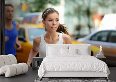 Active people jogging on New York city street, NYC Wall mural