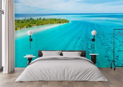 Climate change an Rising sea levels concept photo French Polynesia. Global warming and rising sea levels are a threat to Huahine depicted in image, Tahiti and other island nations. Travel destination. Wall mural