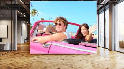 couple happy in vintage retro car Wall mural