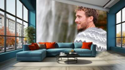 Handsome man in Icelandic sweater outdoor Wall mural