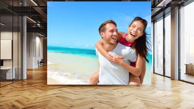 happy couple in love on beach summer vacations Wall mural