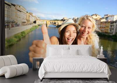 Happy women girl friends on travel in Florence Wall mural