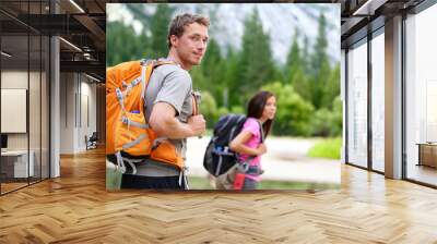 Hikers - people hiking, man looking in Yosemite Wall mural