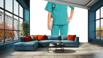 Nurse standing smiling isolated Wall mural