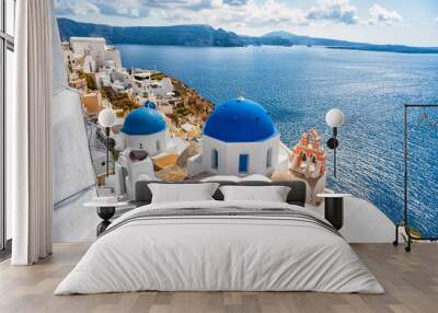 Santorini island, Greece, famous Europe travel tourist vacation destination. Oia white village. Wall mural