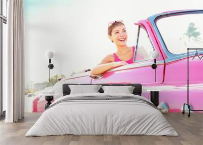 Vintage retro car woman Wall mural