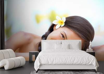 Woman natural beauty relaxing at outdoor spa Wall mural