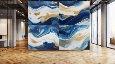 Modern stylish texture blue white gold waves background, marble texture Wall mural