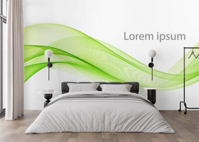 Vector green abstract wave design element. Smoke lines Wall mural