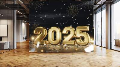 2025 happy new year design , simple elegant , isolated in dark color, line blending design
 Wall mural