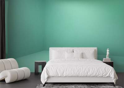 3d pastel corner studio wall background. Vector backdrop of empty turquoise angle room perspective shoot mock up. Abstract interior space for podium beauty mockup template. Green cosmetic stand. Wall mural