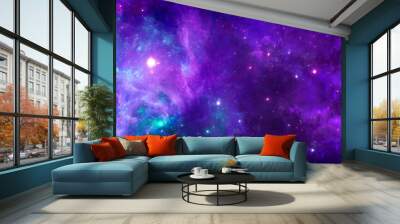 A cosmic background with a colorful purple nebula and shining stars Wall mural