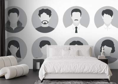 Abstract female and male faceless portraits. Set of woman and man face silhouettes suitable for anonymous profiles, avatars or abstract gender icons. Vector illustration Wall mural