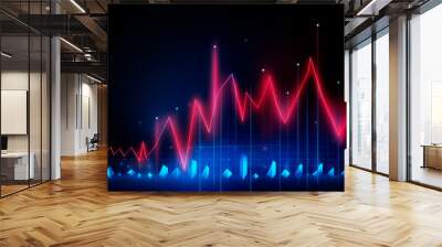 Background with business growth graph, blue and red colors. Abstract image of graphs, geometric shapes, scales of growth and decline. Background for business presentations. Bright stylized background Wall mural