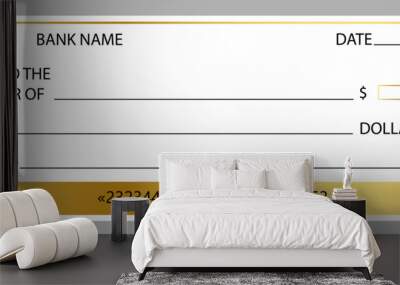 Blank bank check template with gold element. Vector template Wall mural