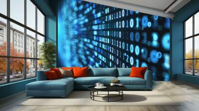 Blue digital background with eternal binary numbers Wall mural