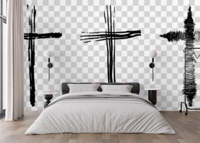 Brush painted cross icon set. Vector illustration isolated on transparent background Wall mural