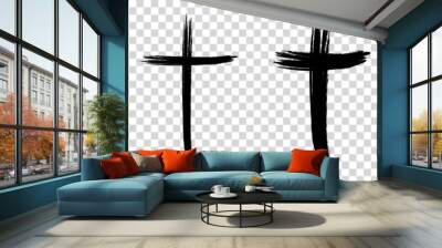 Brush painted cross icons set. Vector illustration isolated on transparent background Wall mural