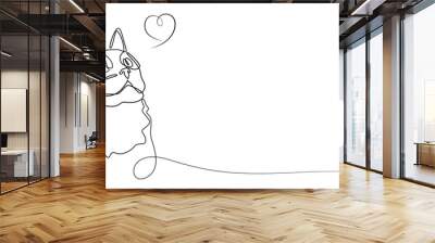 Cat face line drawing, vector illustration. Cat and heart. Home pet. The cat is human friend Wall mural