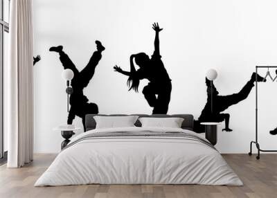 Children dancing street dance silhouette vector illustration. Hip hop, break dance, juzz funk, rap, freestyle Wall mural