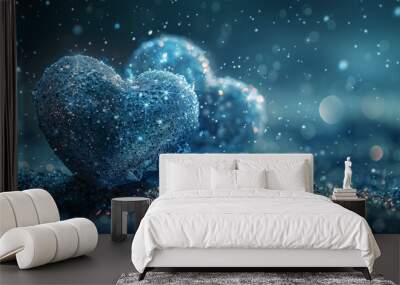 Christmas hearts in the night. Two sparkling hearts, symbolizing love, affection, and romantic relationships. Ideal for Valentine’s Day greetings or expressing love. romance and connection. Wall mural