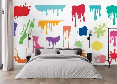 Color paint splash, splatter, blobs set. Multicolor splashes isolated on white background. Vector illustration Wall mural