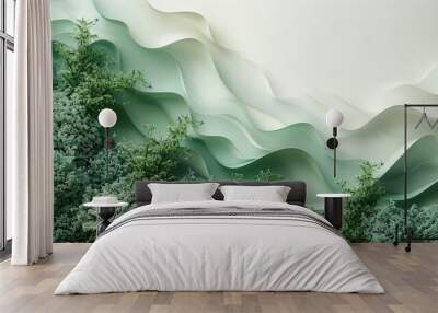 Copy space. Green natural background. Abstract green wave background Wall mural