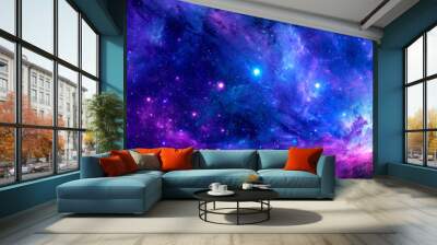 Cosmic background with a blue purple nebula and stars Wall mural