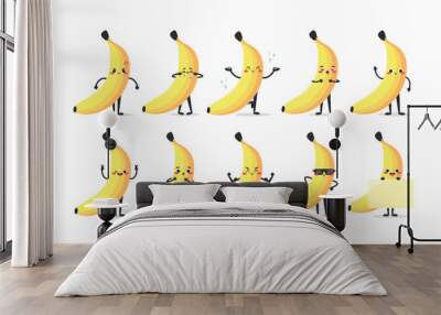 Cute cartoon banana characters set. Banana fruit mascot. Vector illustration Wall mural