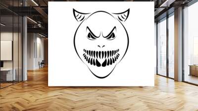 Devil. Contour drawing for a tattoo. Demon or monster with fangs  Wall mural