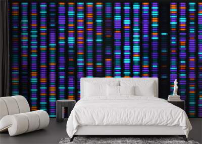 Dna sequence map. Genetic visualization pattern for medical analysis background. Abstract science bg with x and y chromosome architecture. Music sound mapping with vibrations spectrum analyzer. Wall mural