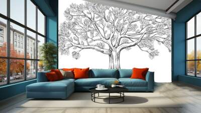 Family oak tree. Isolated on white background. Hand drawn illustration.  Wall mural