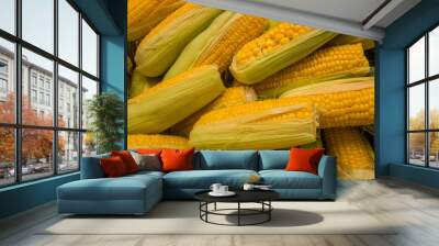 fresh ripe corn on the cob on the market  background texture Wall mural