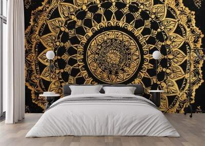 Golden mandala shining on black background with floral pattern for phone wallpaper Wall mural