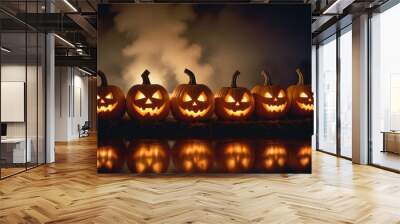 Happy halloween holiday concept. halloween background with pumpkin. Halloween pumpkin jack-o-lantern Wall mural