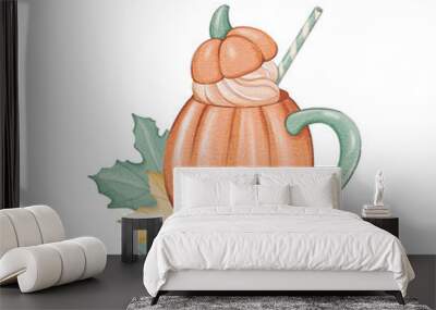 Illustration with coffee mug. Fall illustration Wall mural