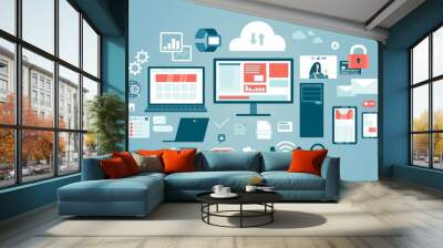 internet technologies devices computer equipment set vector illustration Wall mural