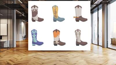 Isolated vector cowboy boots with ornament. Wild West theme. Flat style illustration. Wall mural