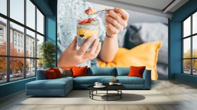 Healthy breakfast or morning snack with chia seeds. Wall mural