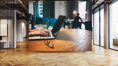 Man and woman working with contemporary laptops. Wall mural