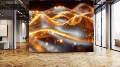 Luxury elegant background with silk drapery. Abstract gold elegant background with glitter, shiny.  golden  waves, for desktop, screensaver. Abstract wallpaper Wall mural